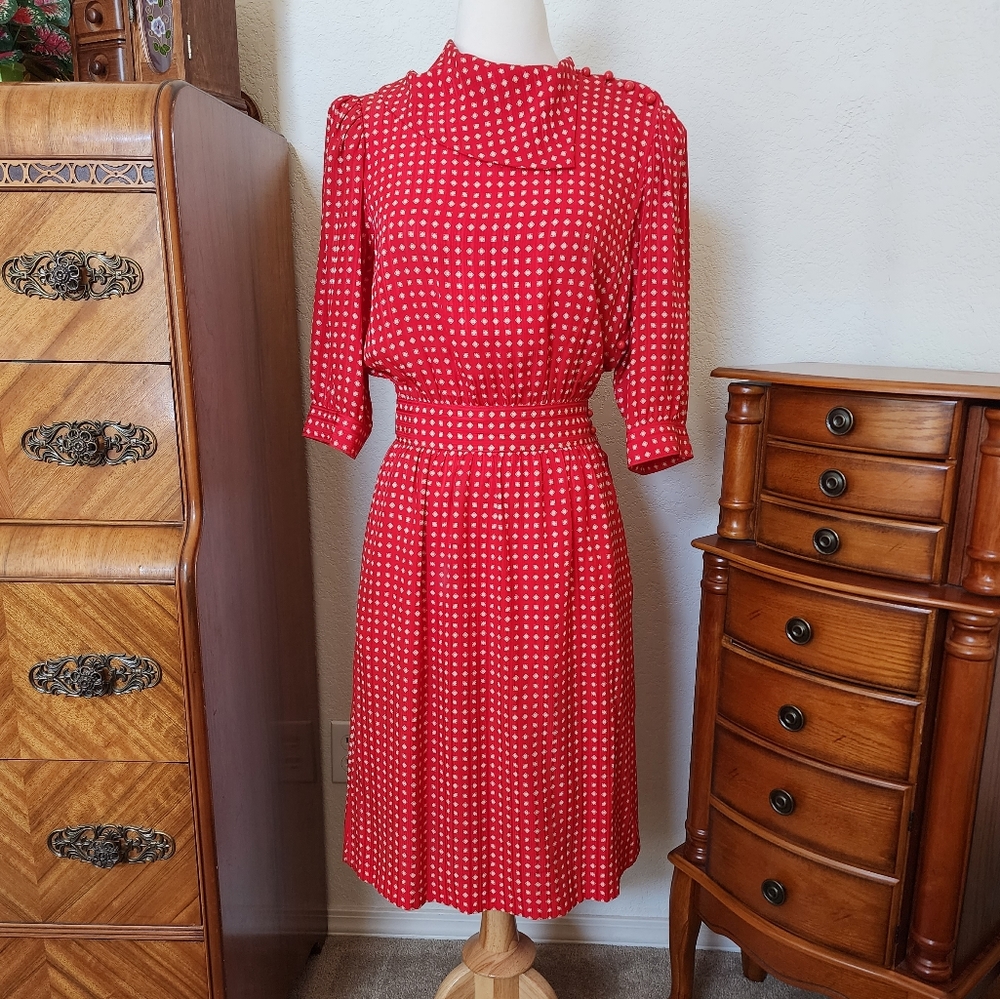 Vintage 100% Silk Red Dress